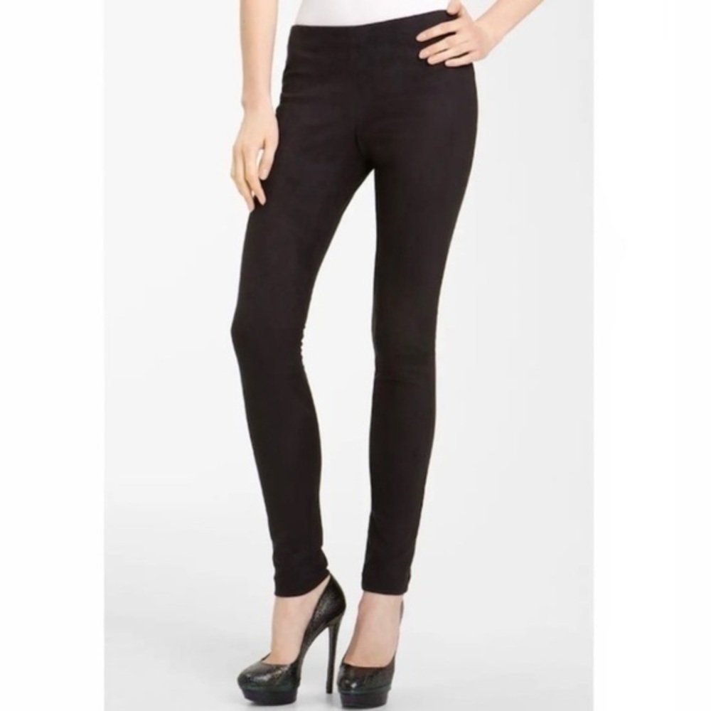 Alice + Olivia Pants Faux Suede Stretch Straight Leg Black Pants 10